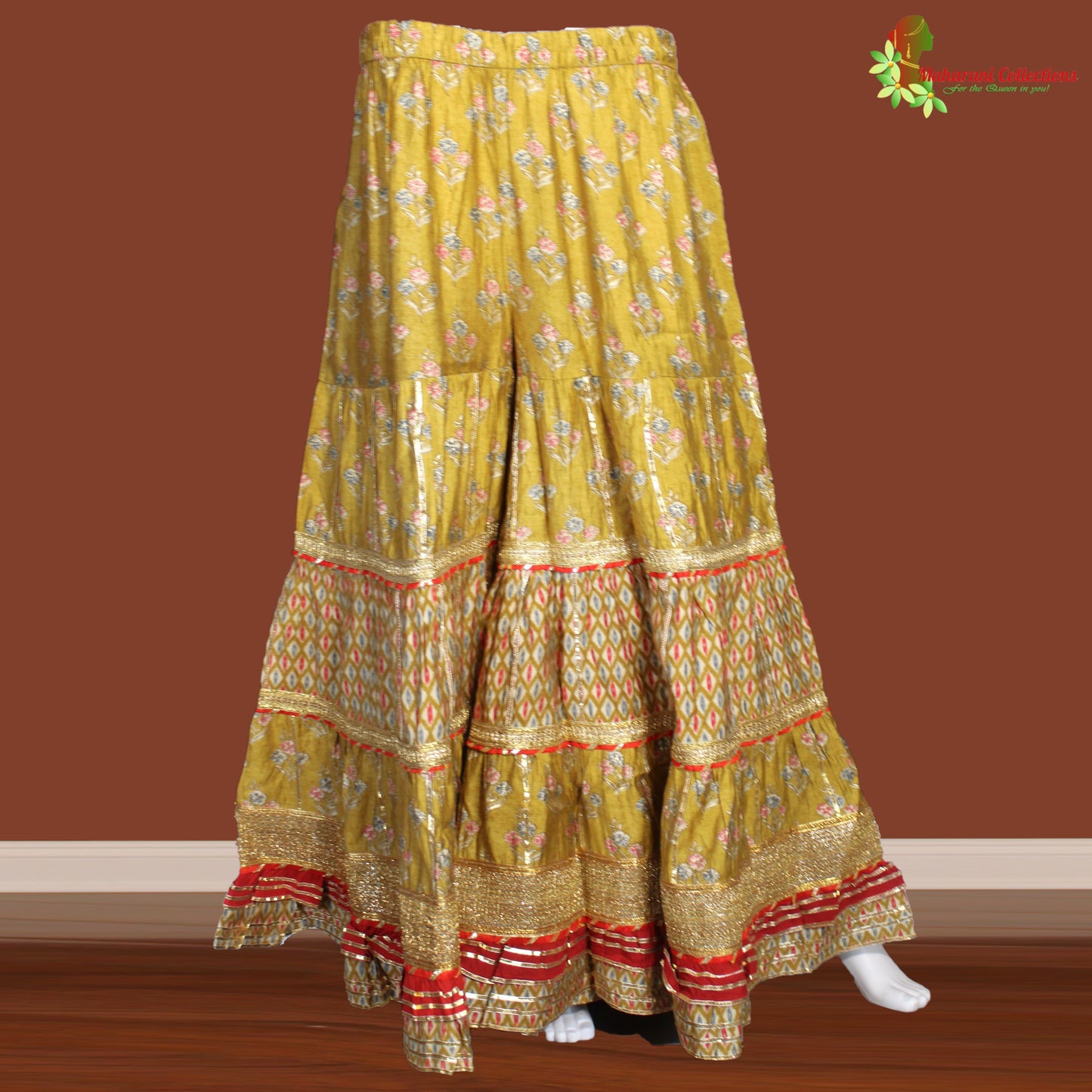 Maharani's Sharara Suit - Muslin Silk - Mustard Yellow (S, M, XL)