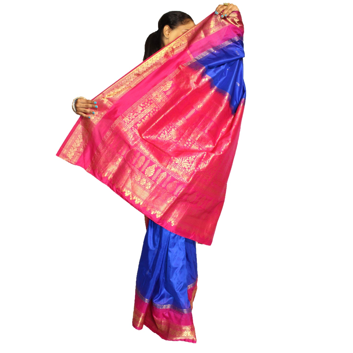 Maharani's Pure Banarasi Silk Saree - Blue (with stitched Petticoat)