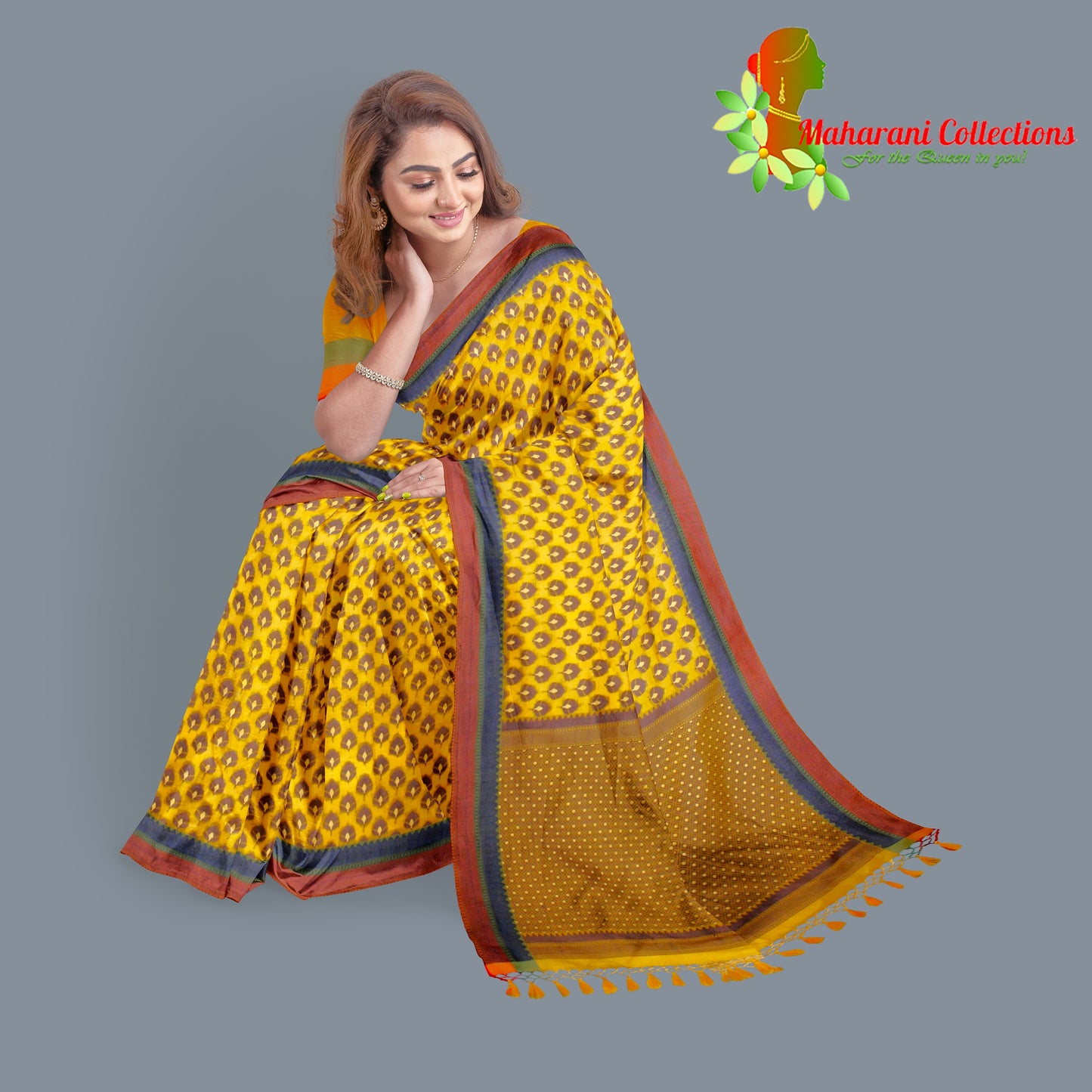 Maharani's Pure Banarasi Silk Saree - Mustard Yellow (with Stitched Blouse and Petticoat)