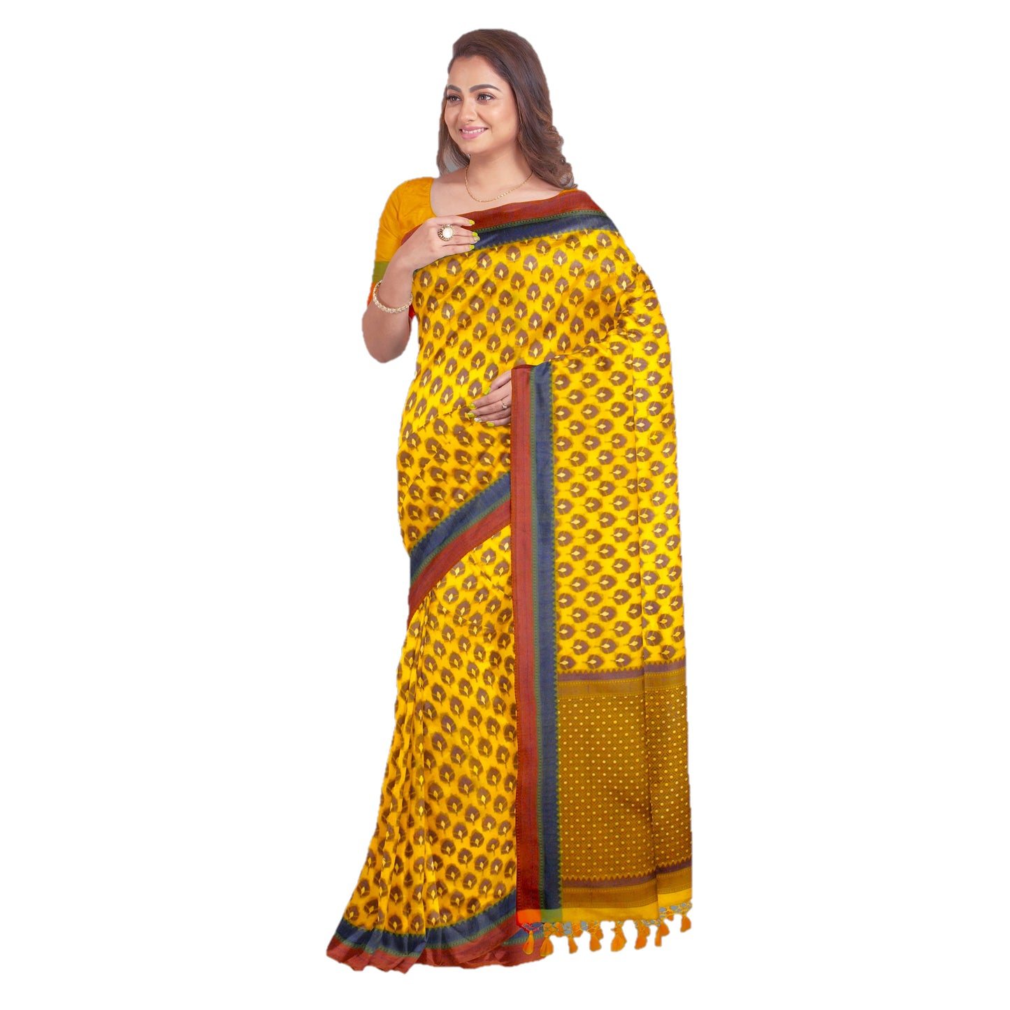 Maharani's Pure Banarasi Silk Saree - Mustard Yellow (with Stitched Blouse and Petticoat)