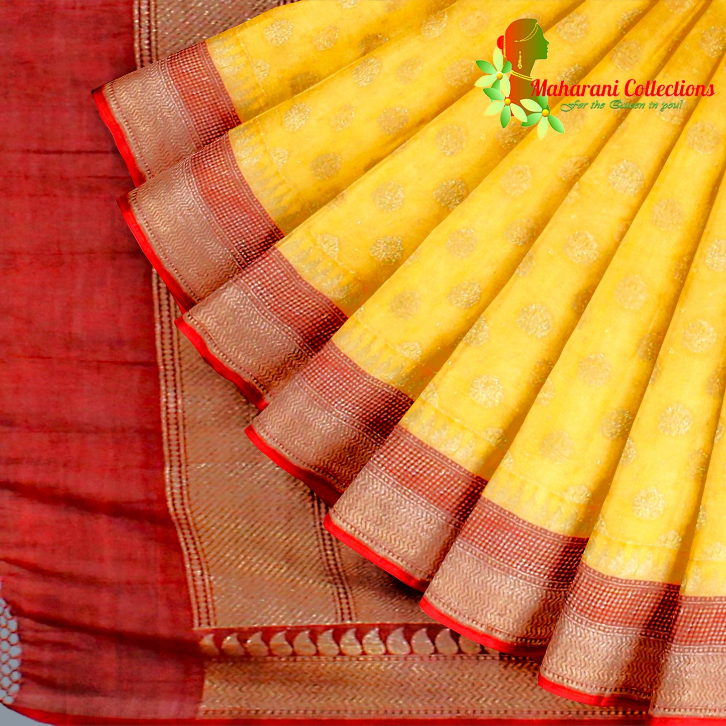 Maharani's Pure Banarasi Silk Saree - Yellow (with Stitched Blouse and Petticoat)