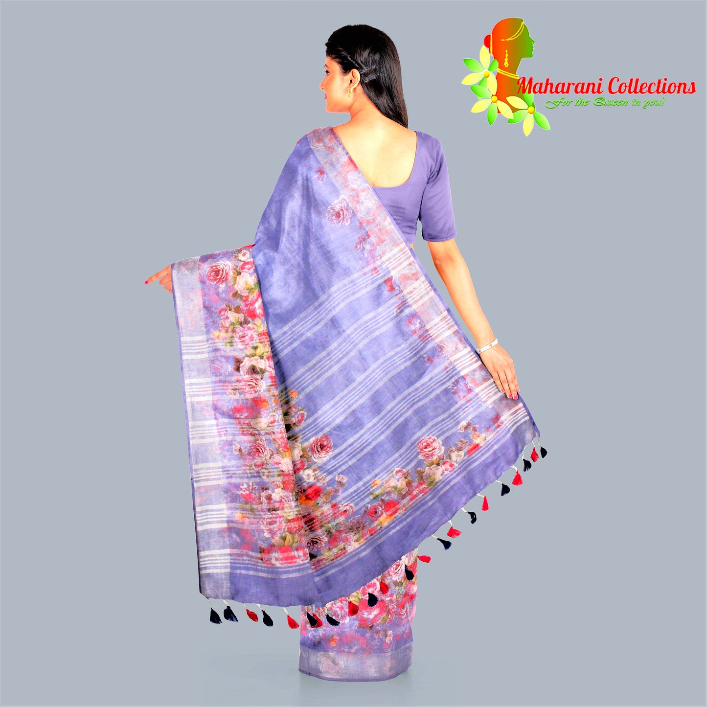 Pure Handloom Linen Silk (Matka) Saree -  Purple (with stitched blouse and petticoat)