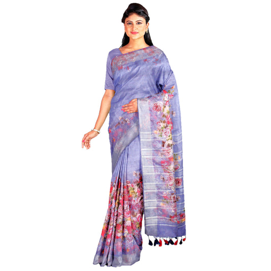 Pure Handloom Linen Silk (Matka) Saree -  Purple (with stitched blouse and petticoat)