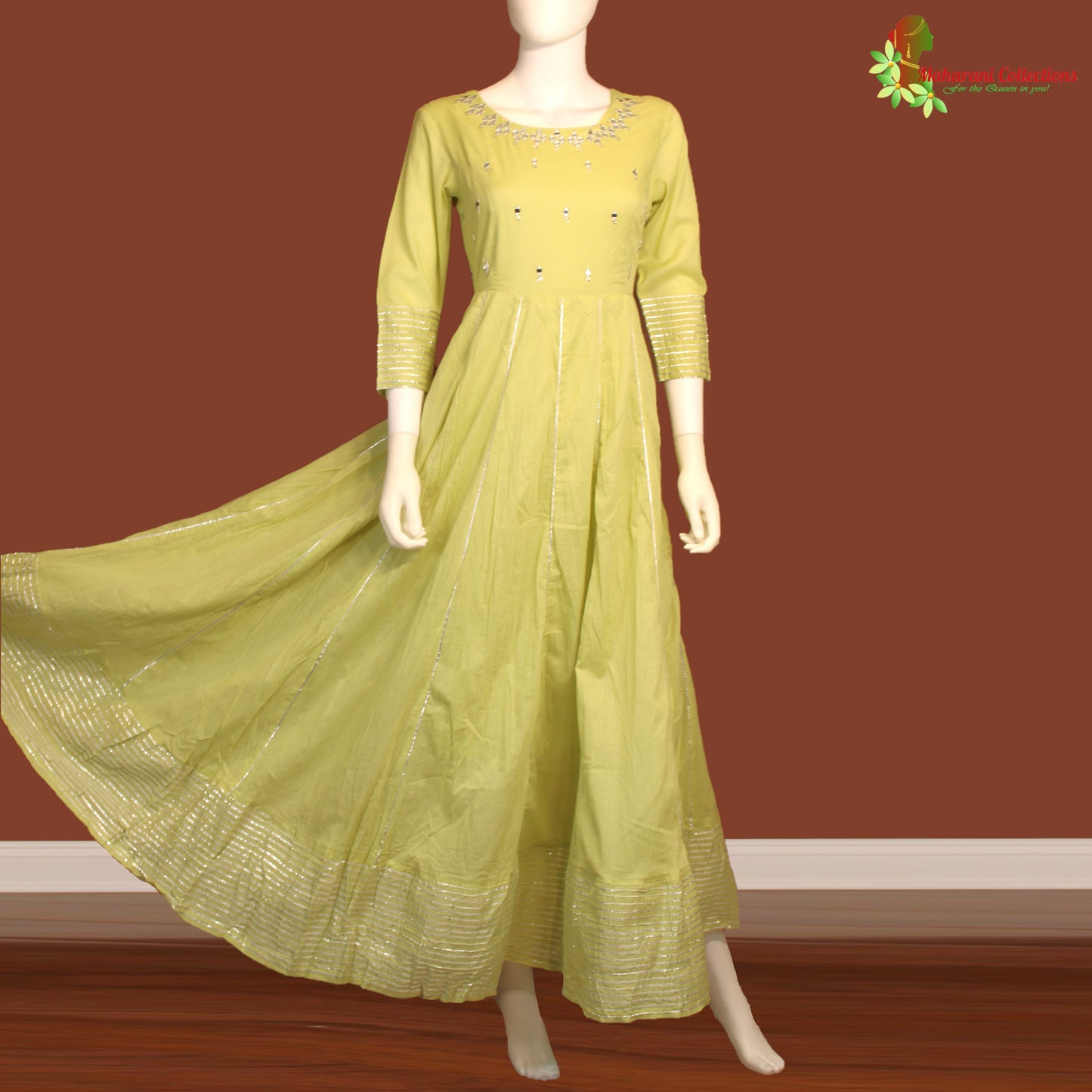 Maharani's Long Dress - Soft Cotton - Pista Green (S)
