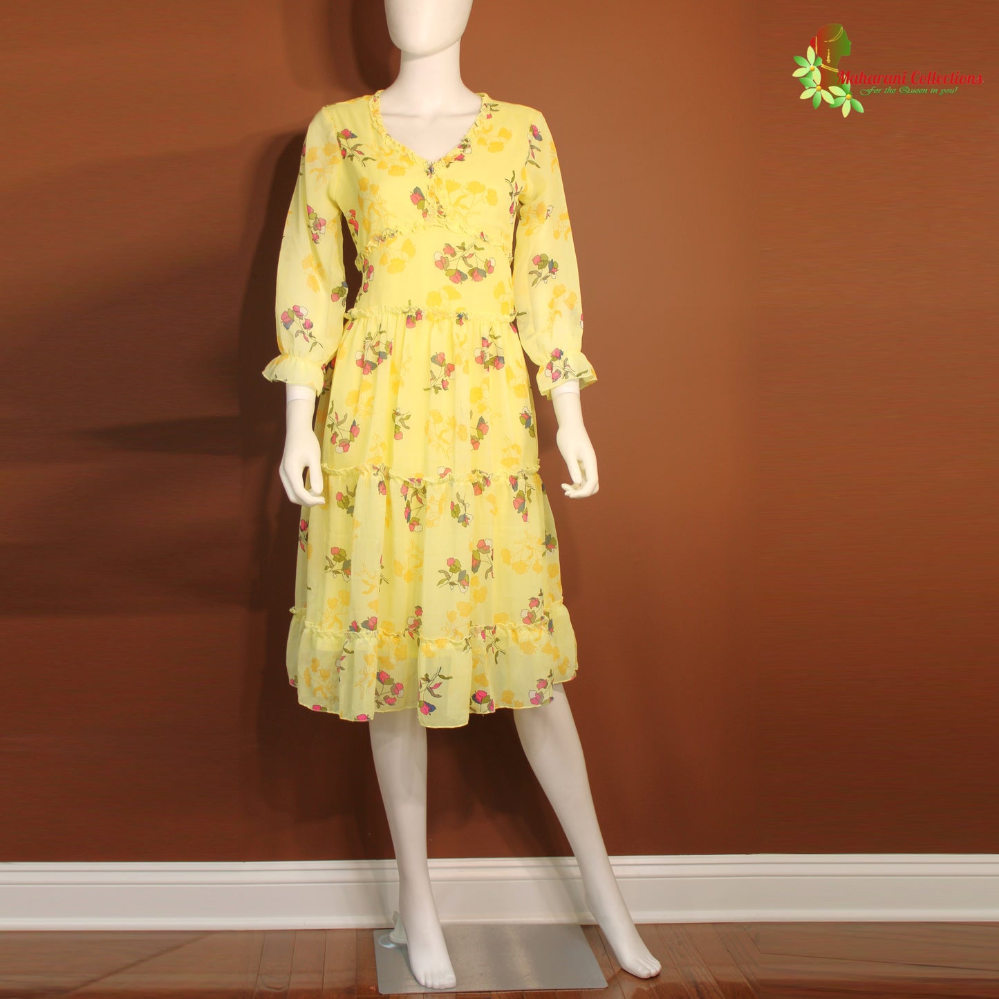 Maharani's Short Dress - Georgette - Lemon Yellow (S)