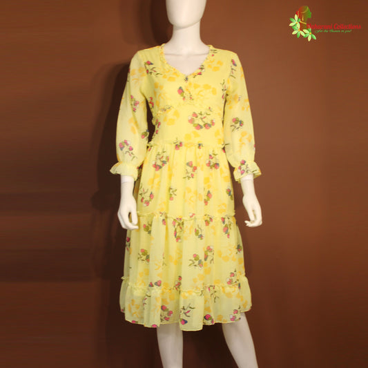 Maharani's Short Dress - Georgette - Lemon Yellow (XS)