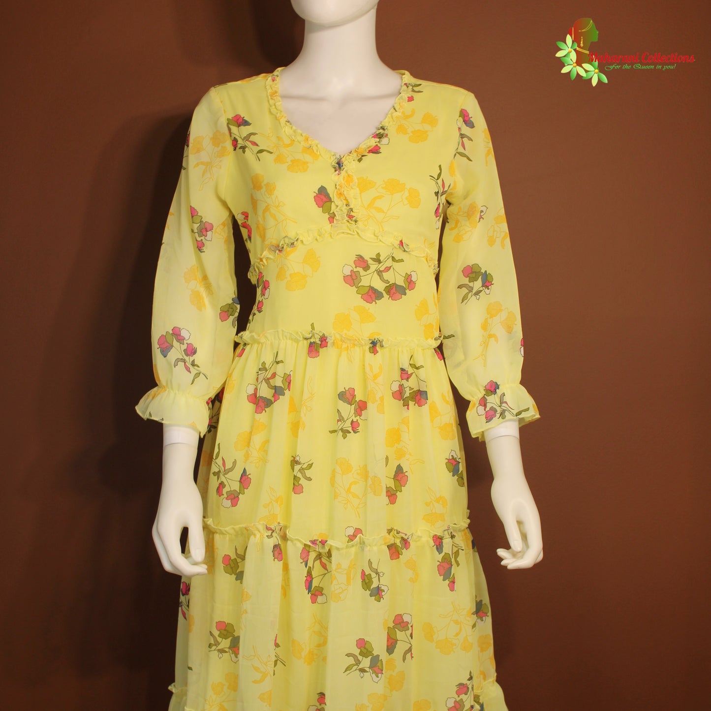 Maharani's Short Dress - Georgette - Lemon Yellow (XS)