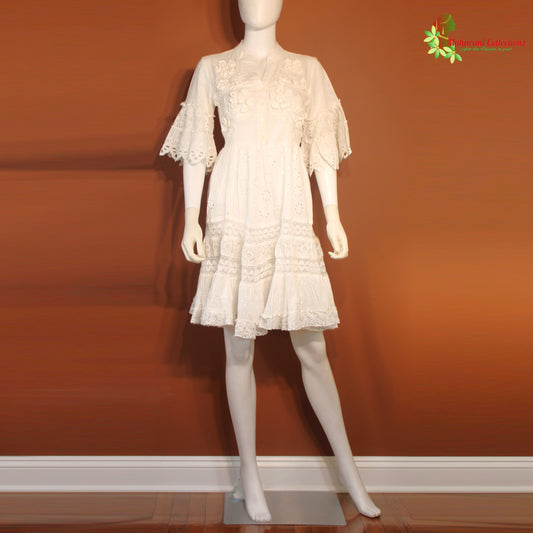 Maharani's Short Dress - Pure Cotton - White (M)