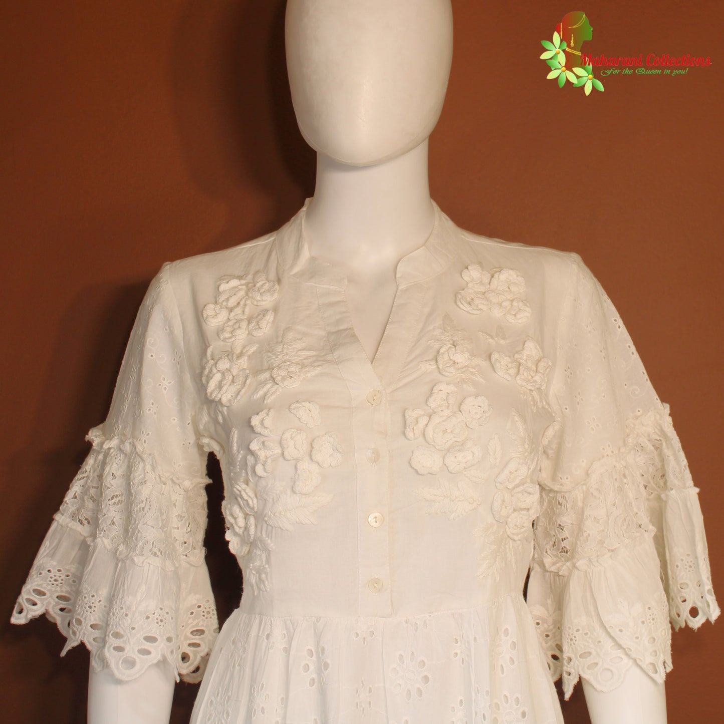 Maharani's Short Dress - Pure Cotton - White (S)