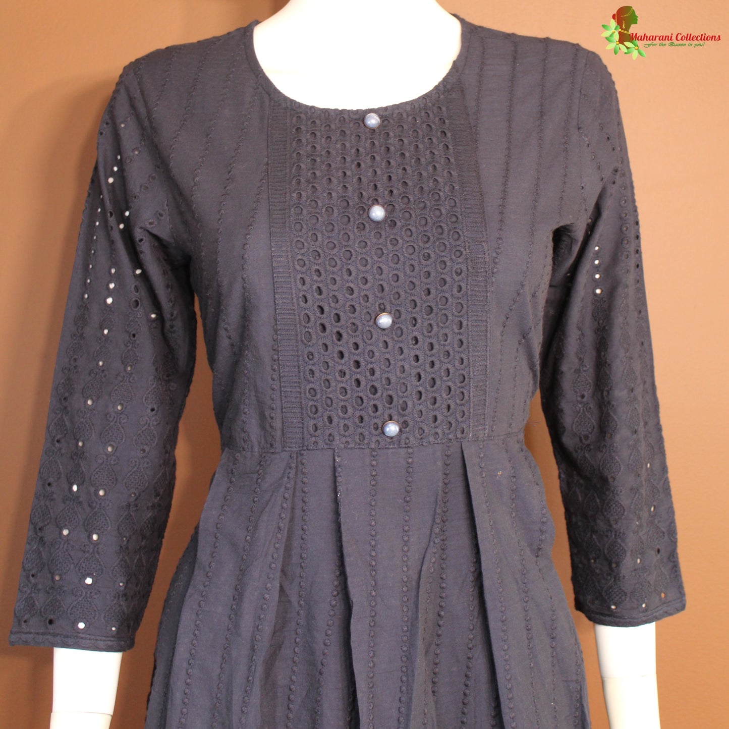 Maharani's Long Dress - Pure Cotton - Black (M)