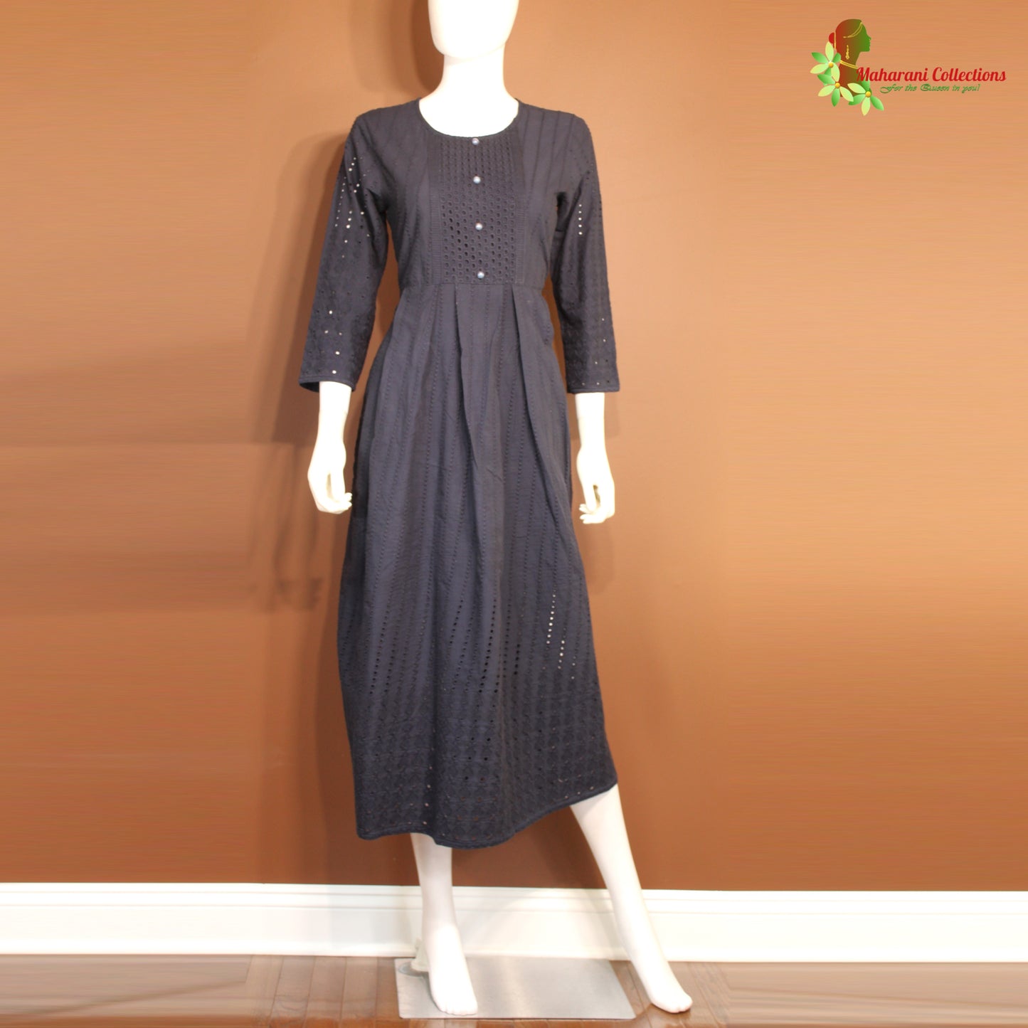 Maharani's Long Dress - Pure Cotton - Black (M)