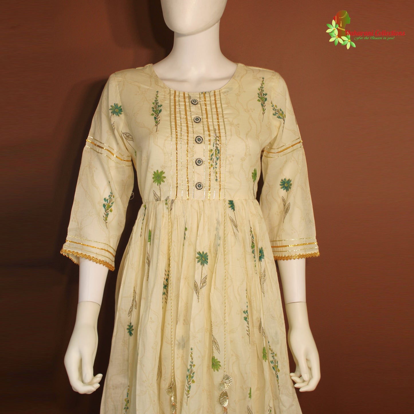Maharani's Long Dress - Pure Cotton - Cream (XS)