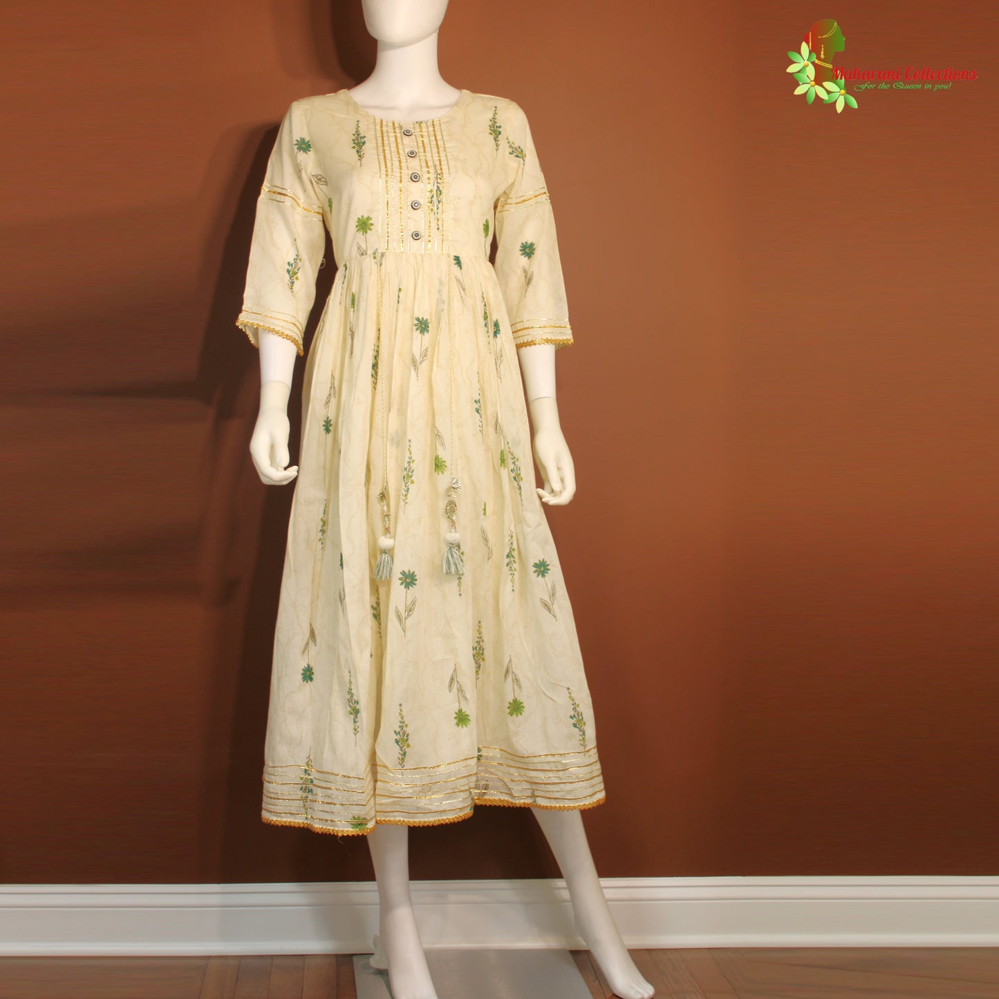 Maharani's Long Dress - Pure Cotton - Cream (S)