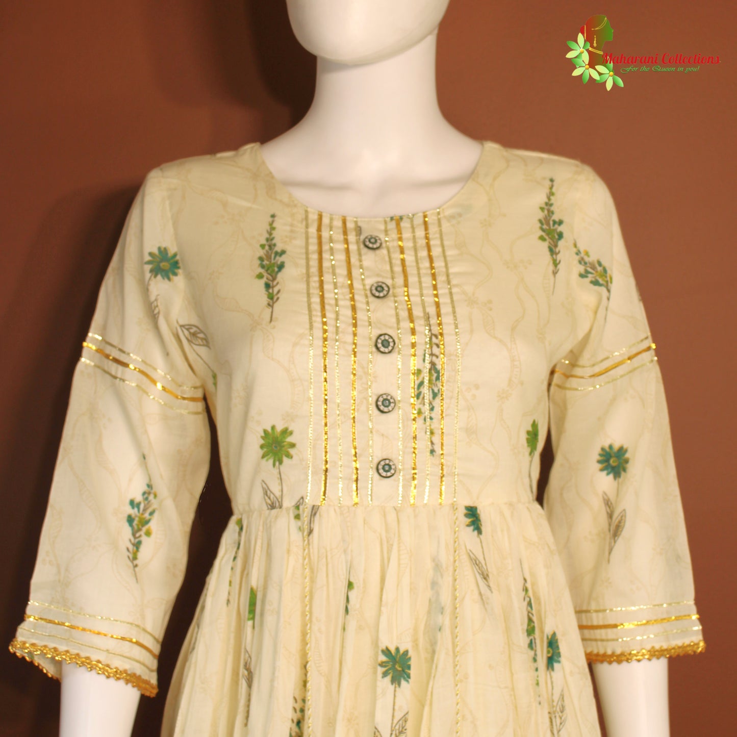 Maharani's Long Dress - Pure Cotton - Cream (S)