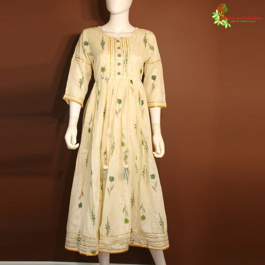 Maharani's Long Dress - Pure Cotton - Cream (S)