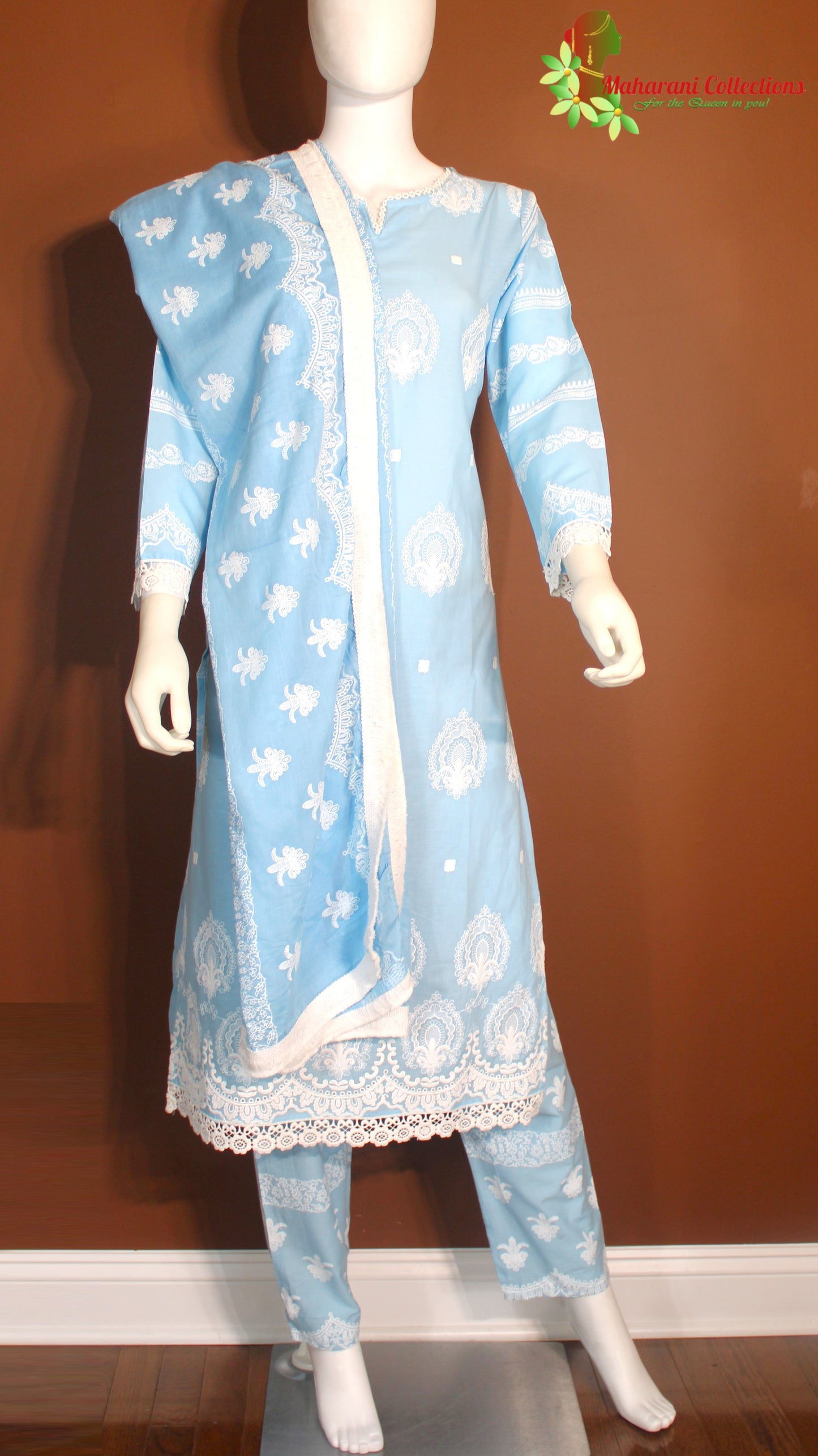 Maharani's Pant Suit - Cotton Silk - Sky Blue (S, M, L)