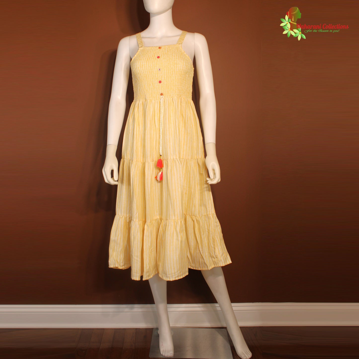 Maharani's Long Dress - Soft Cotton - Yellow & Cream (S)