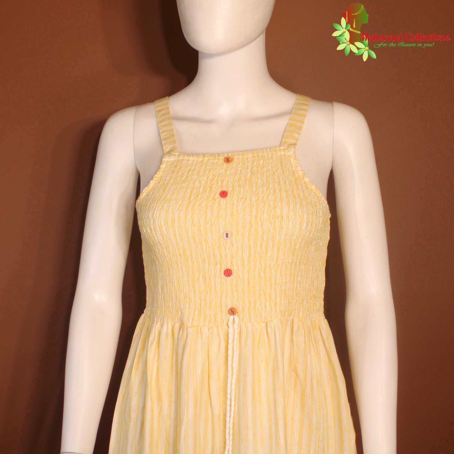 Maharani's Long Dress - Soft Cotton - Yellow & Cream (M)