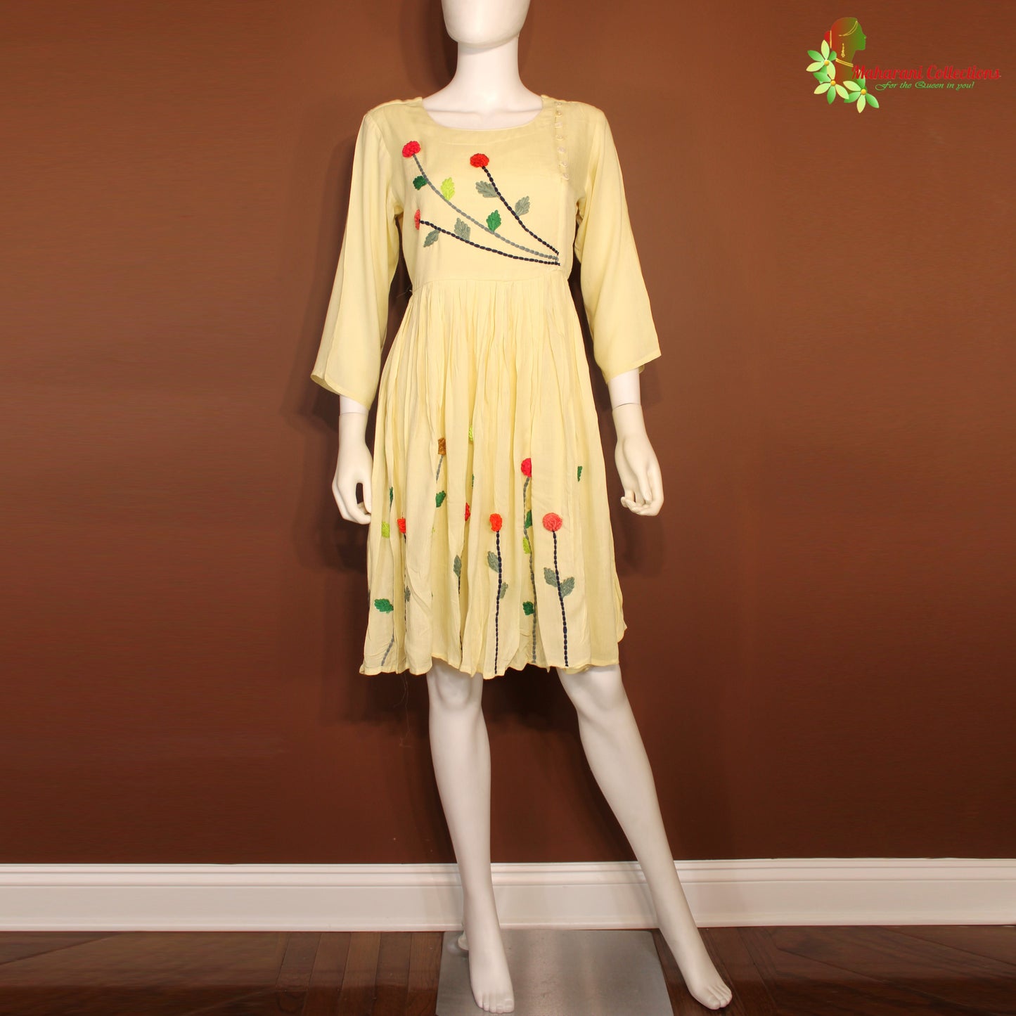 Maharani's Short Dress - Georgette - Lemon Yellow (M)