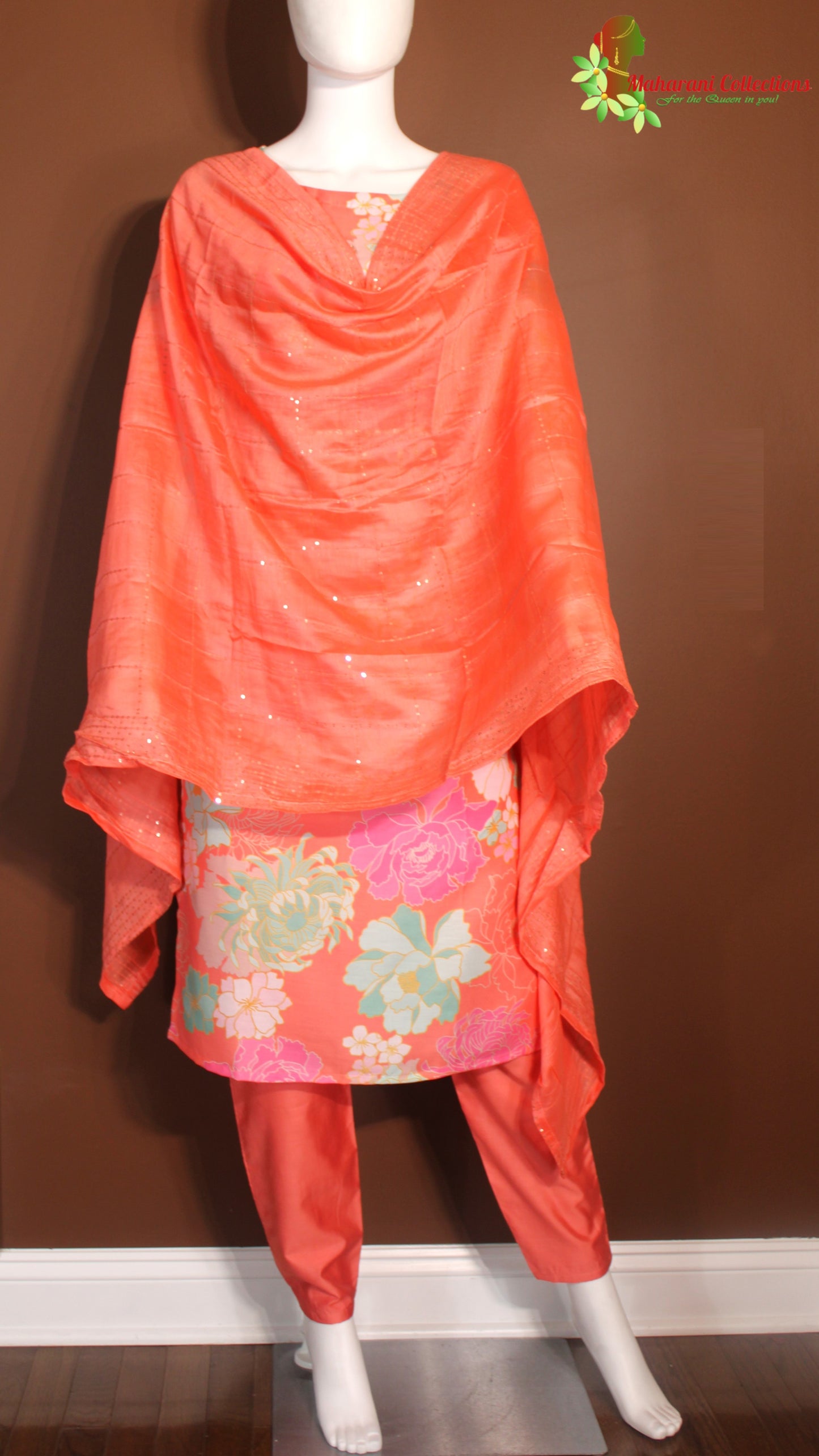 Maharani's Pant suit - Pure Silk - Orange (S, M, XL)
