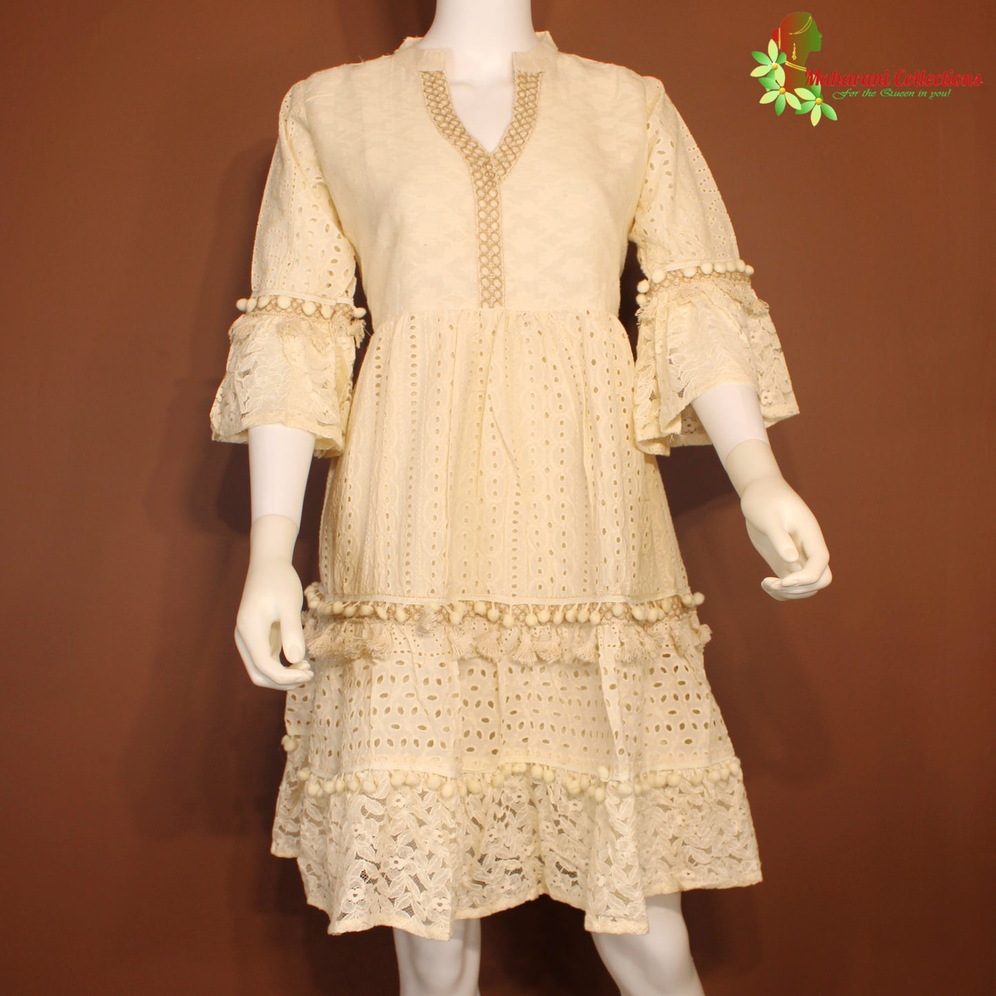 Maharani's Short Dress - pure cotton - Cream (XS)