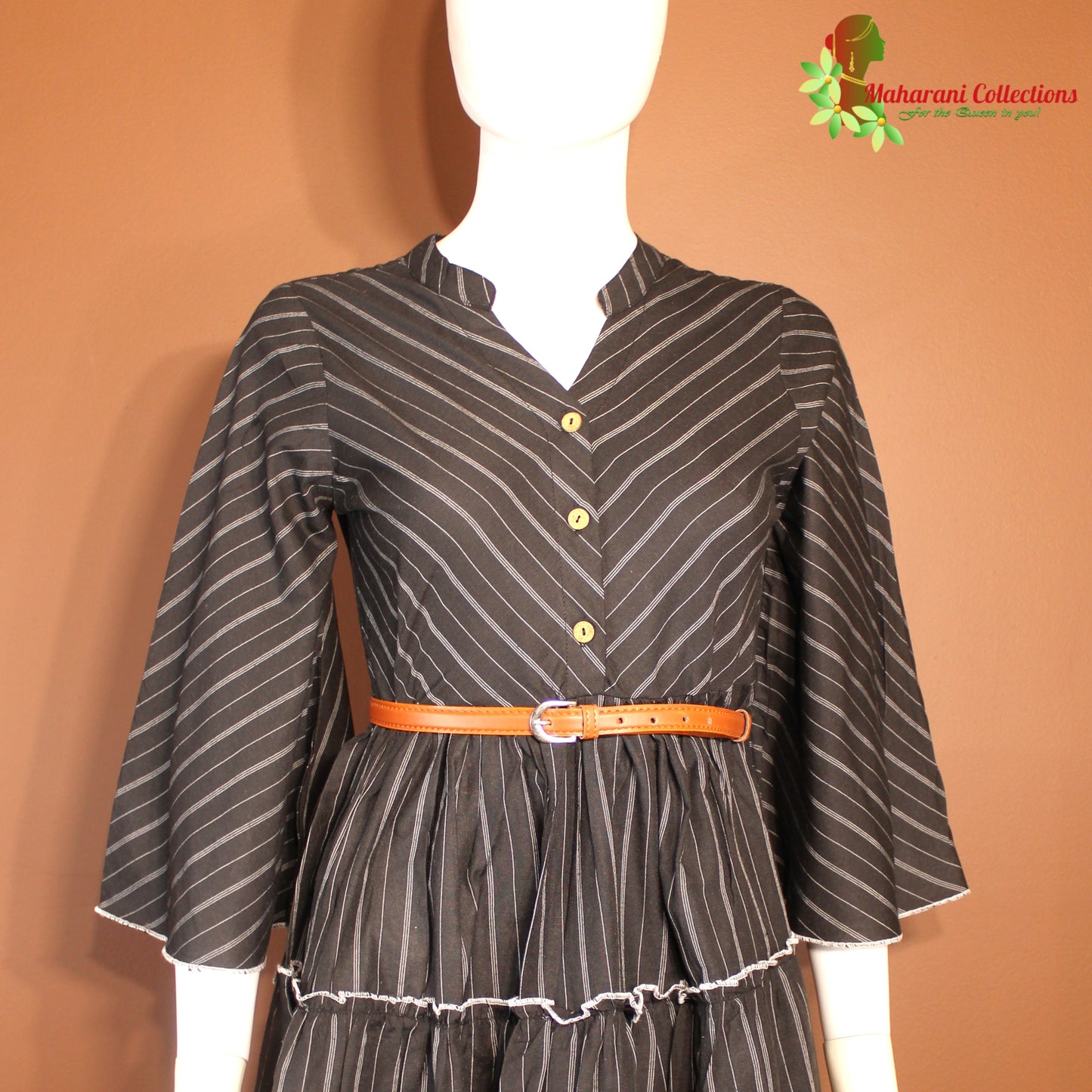 Maharani's Short Dress - pure cotton - Black (S)