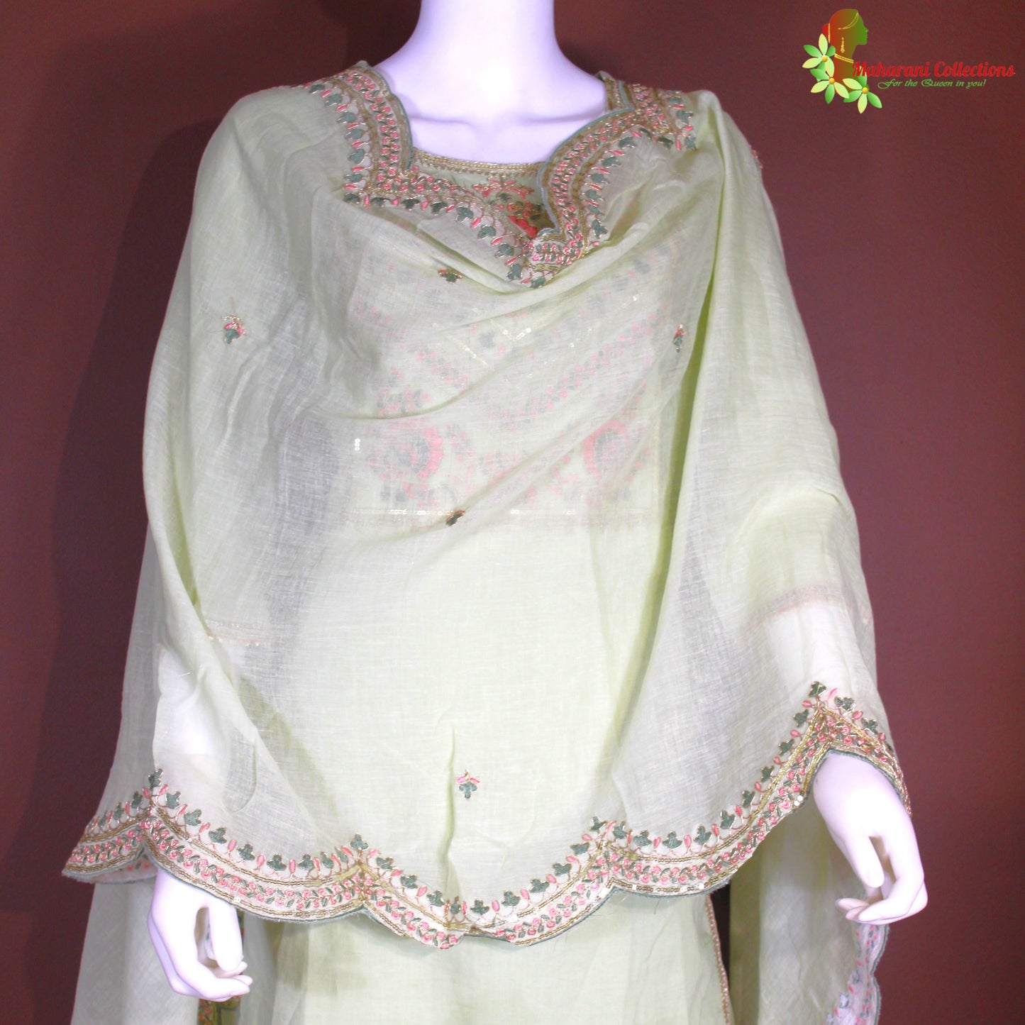 Maharani's Pant Suit - Cotton Silk - Pista Green (S, L)