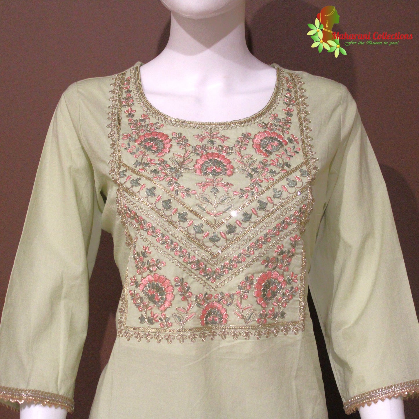 Maharani's Pant Suit - Cotton Silk - Pista Green (S, L)