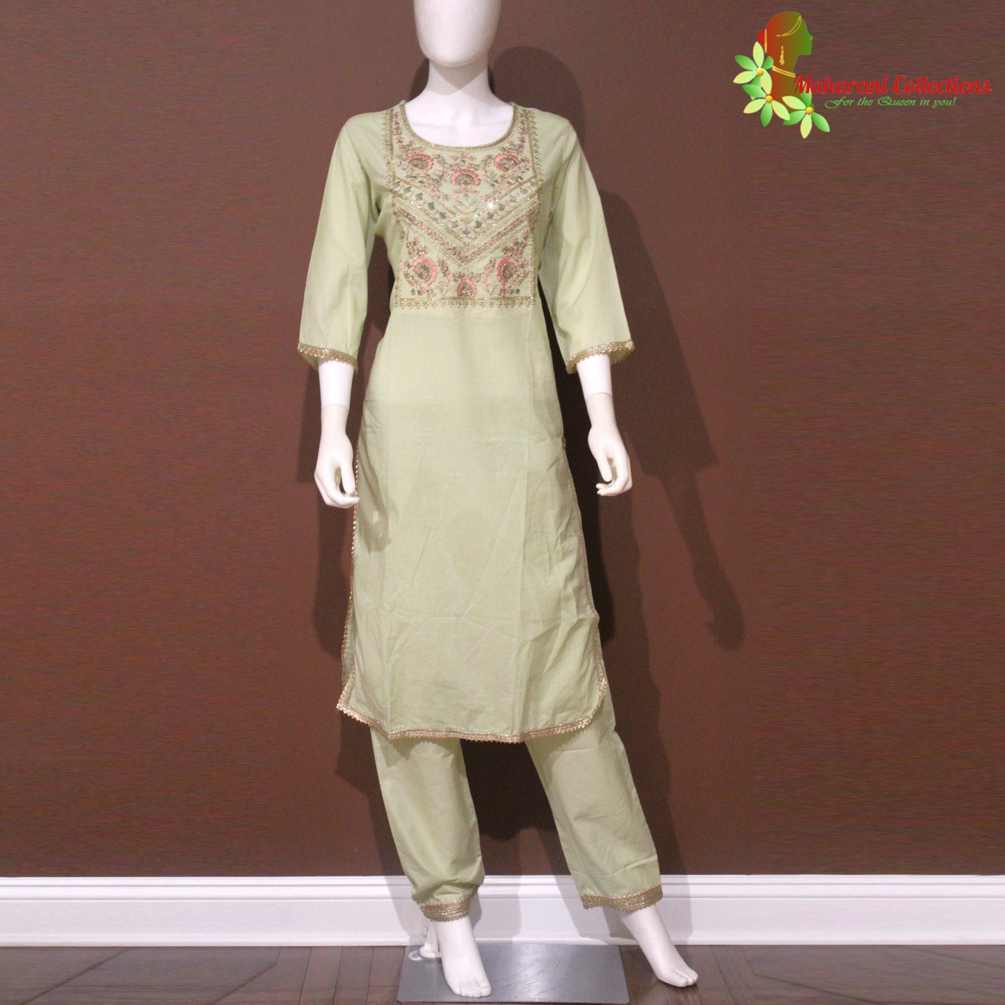 Maharani's Pant Suit - Cotton Silk - Pista Green (S, L)