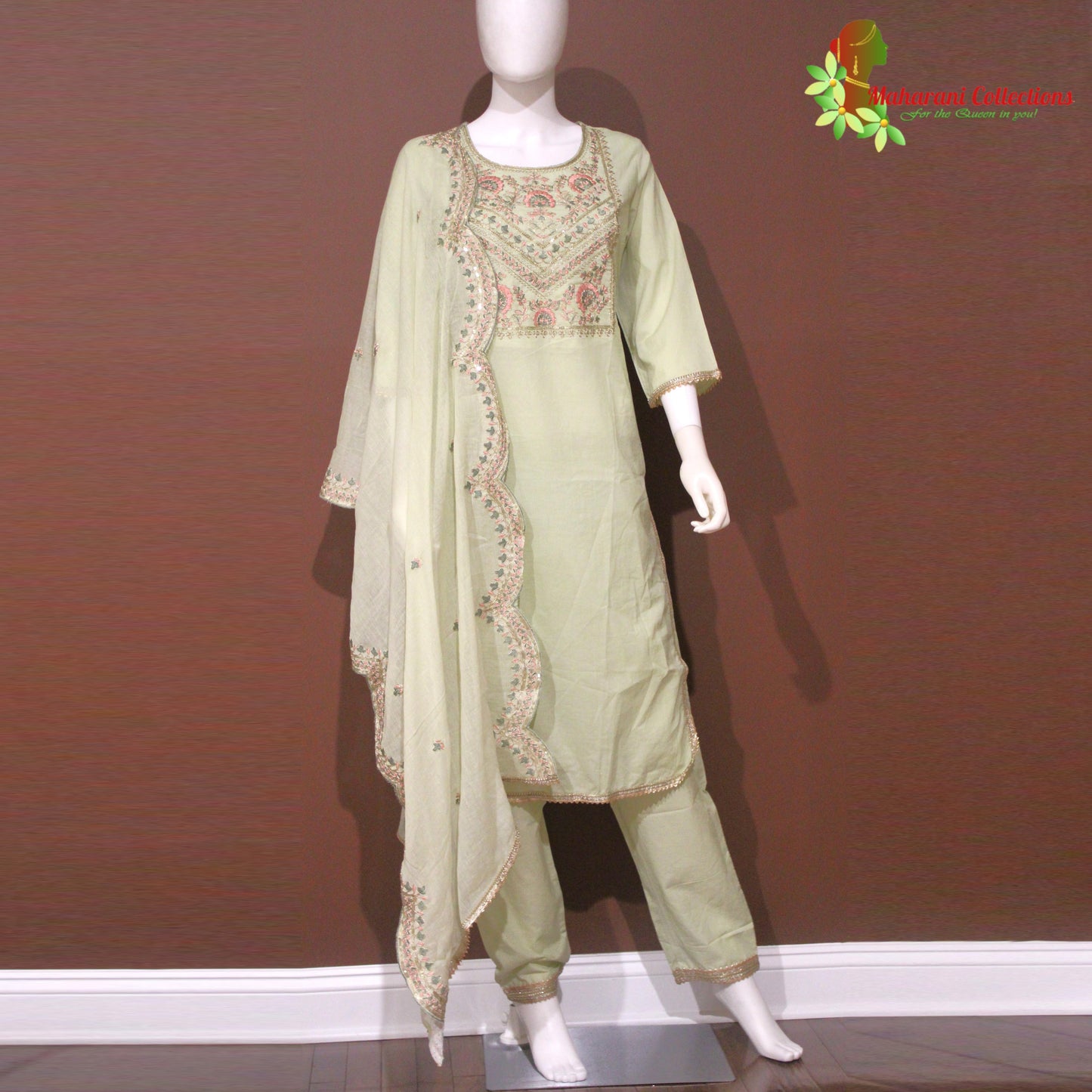 Maharani's Pant Suit - Cotton Silk - Pista Green (S, L)