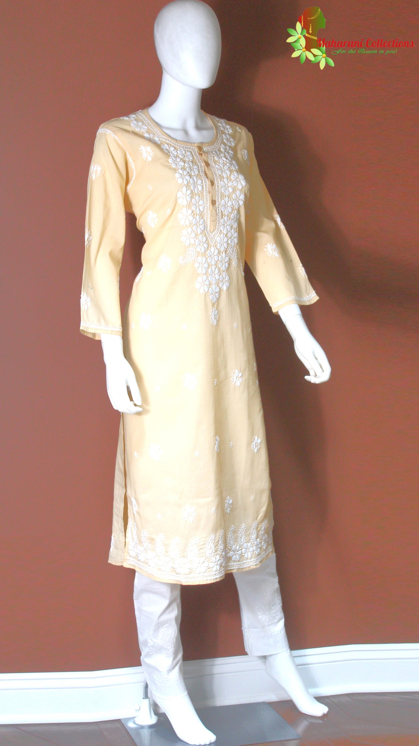 Maharani's Pant Suit - Pure Cotton - Light Yellow (M, L, XL)