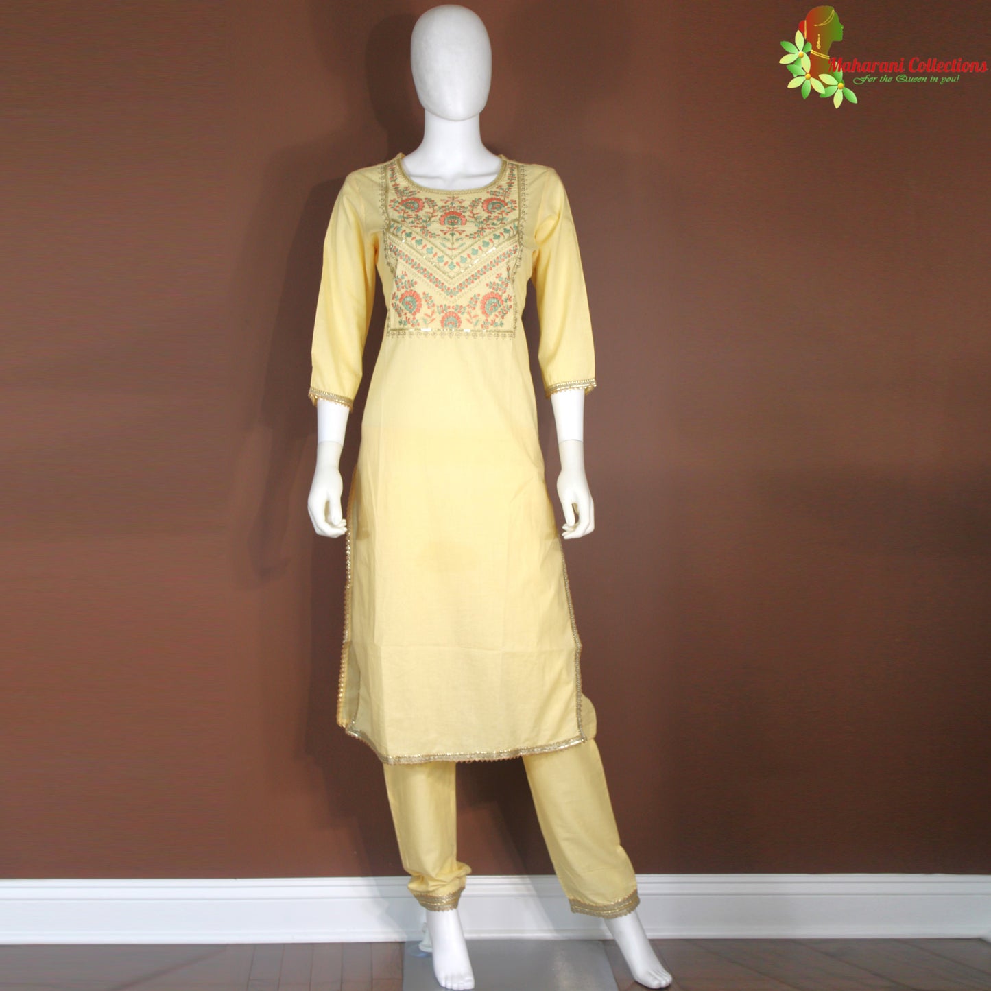 Maharani's Pant Suit - Cotton Silk - Yellow (S, M, L)