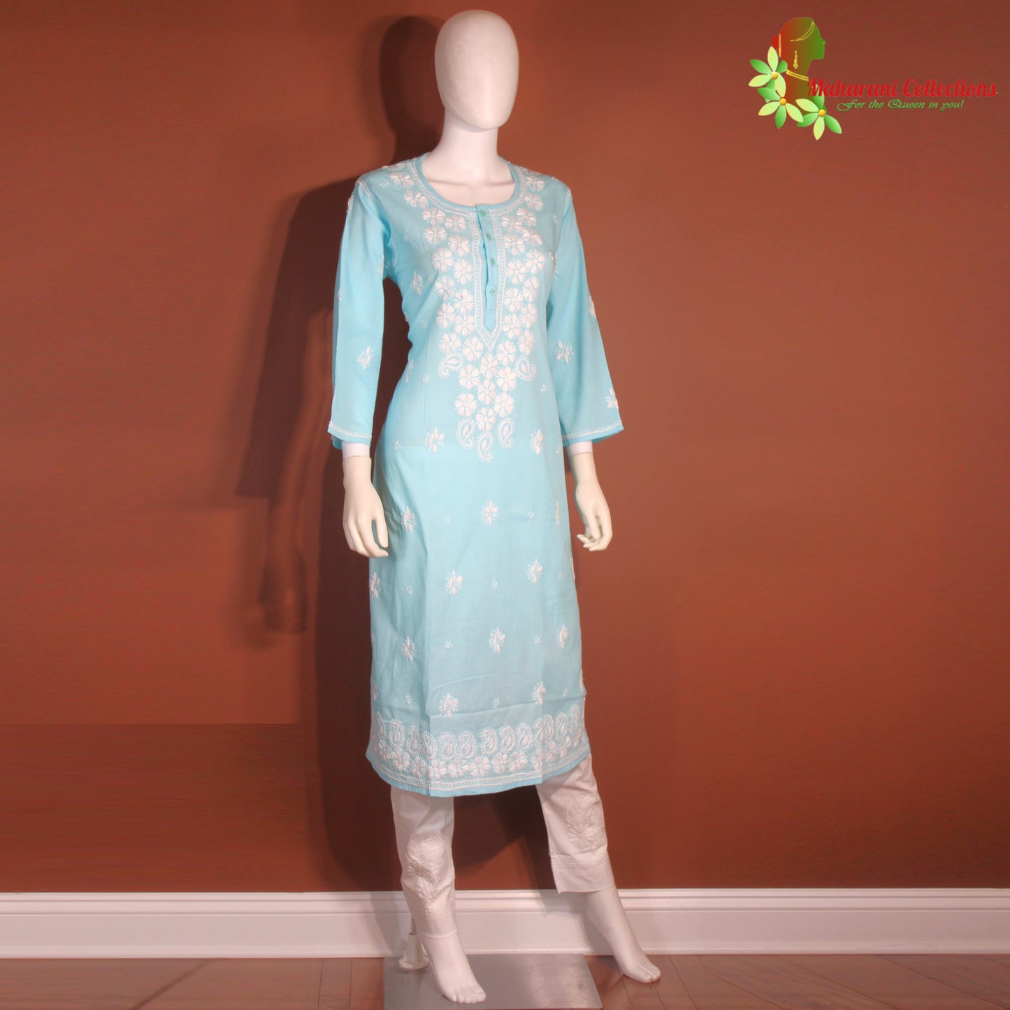 Maharani's Pant Suit - Pure Cotton - Sky Blue (M, L, XL)