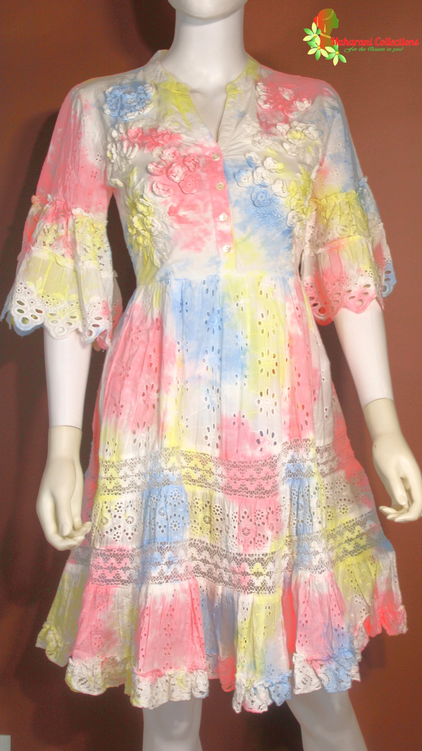 Maharani's Tie & Dye Short dress - White Multicolor (S, M, L, XL)