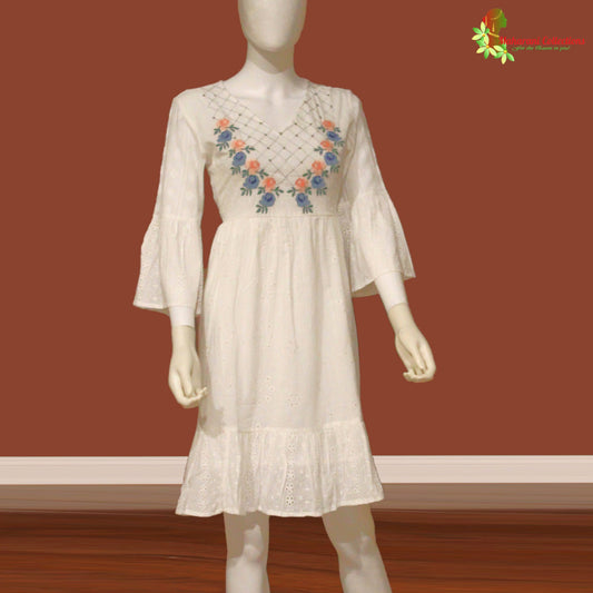 Maharani's Short Dress - Pure Cotton - White (XS, S, M)