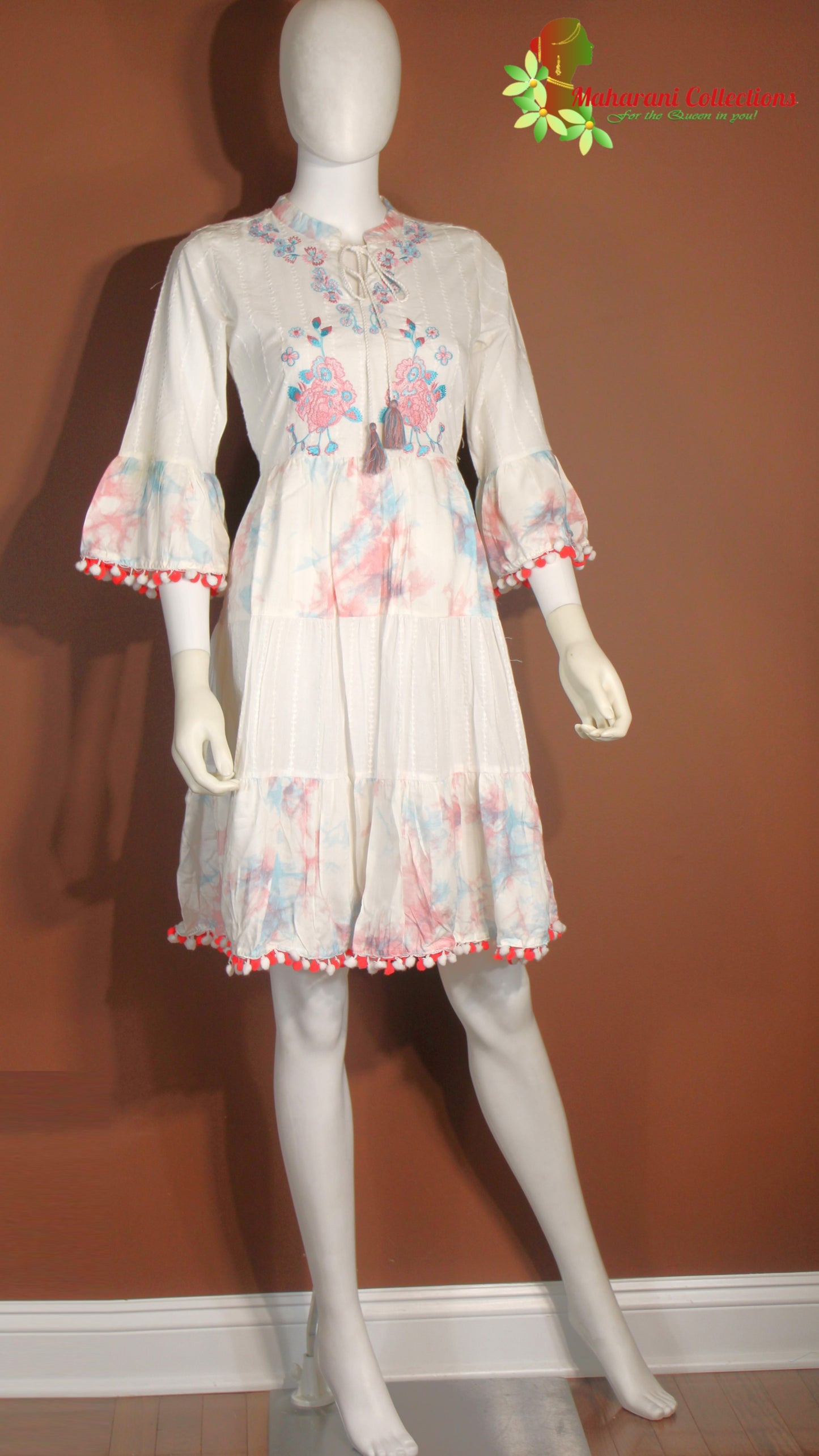 Maharani's Tie & Dye Short dress - White Multicolor (S, M)