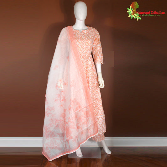 Maharani's Anarkali Suit - Cotton Silk - Peach (S, L)