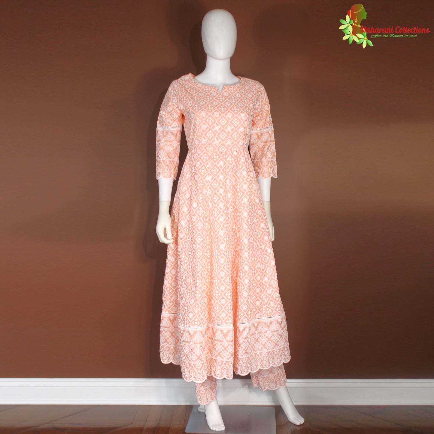 Maharani's Anarkali Suit - Cotton Silk - Peach (S, L)