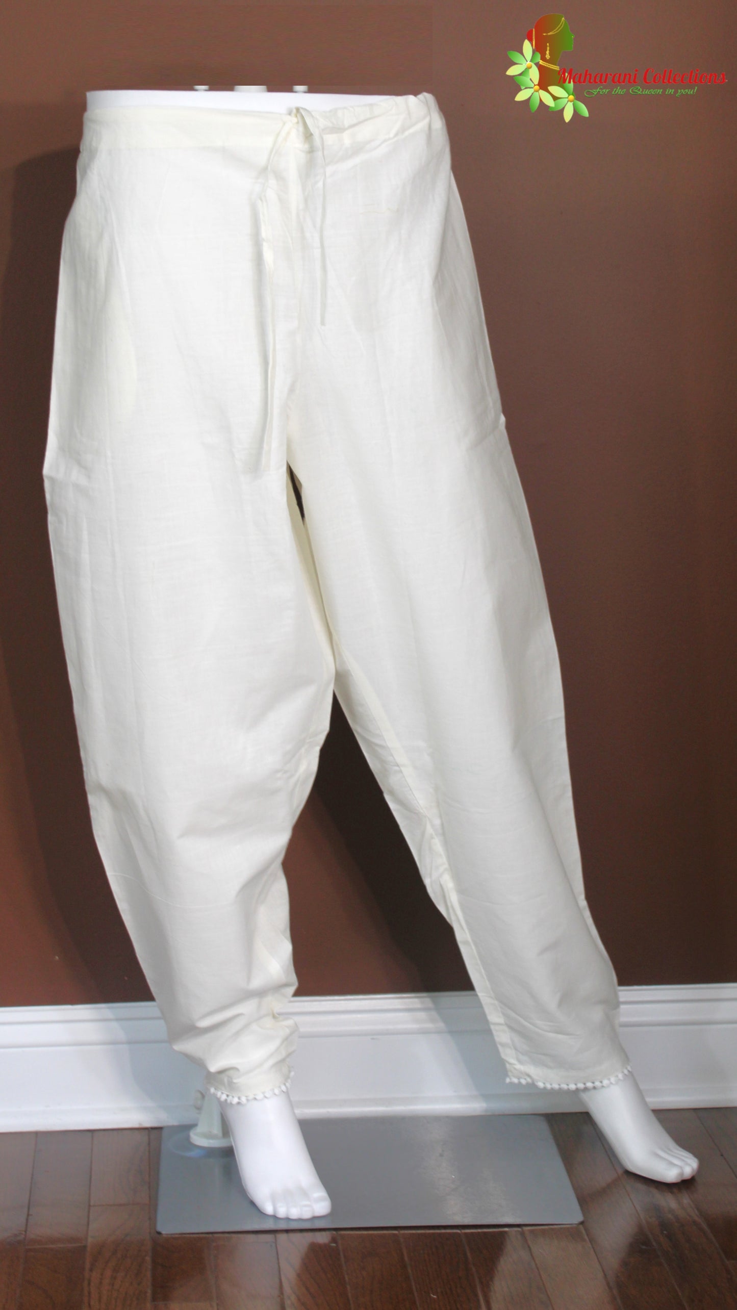 Maharani's Pant Suit - Cotton Silk Net - Elegant White (M, L, XL)