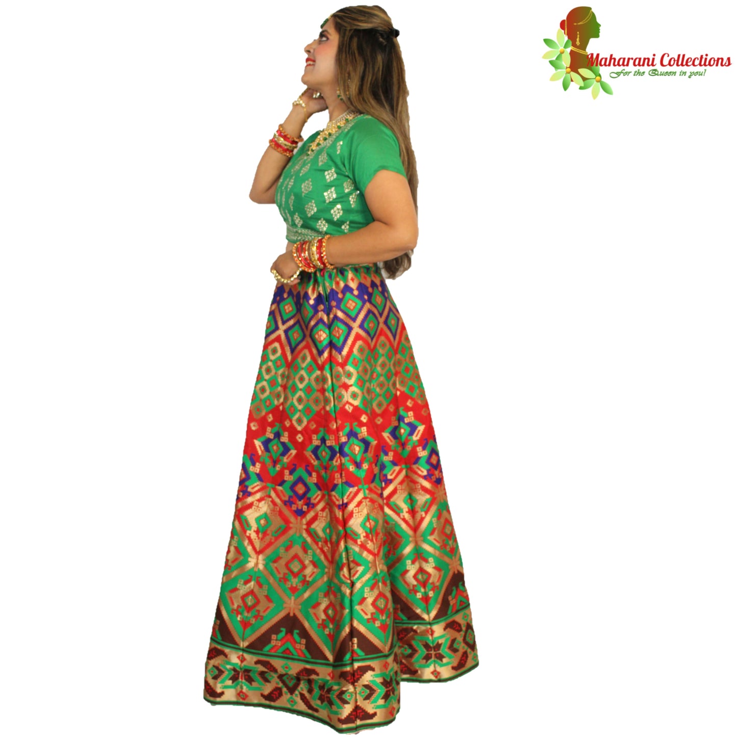 Maharani's Designer Pure Banarasi Silk Lehenga - Green and Red (M/L)