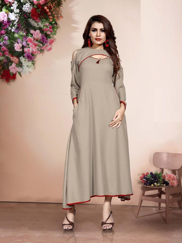 Maharani's Satin Silk Evening Dress - Grey (L)
