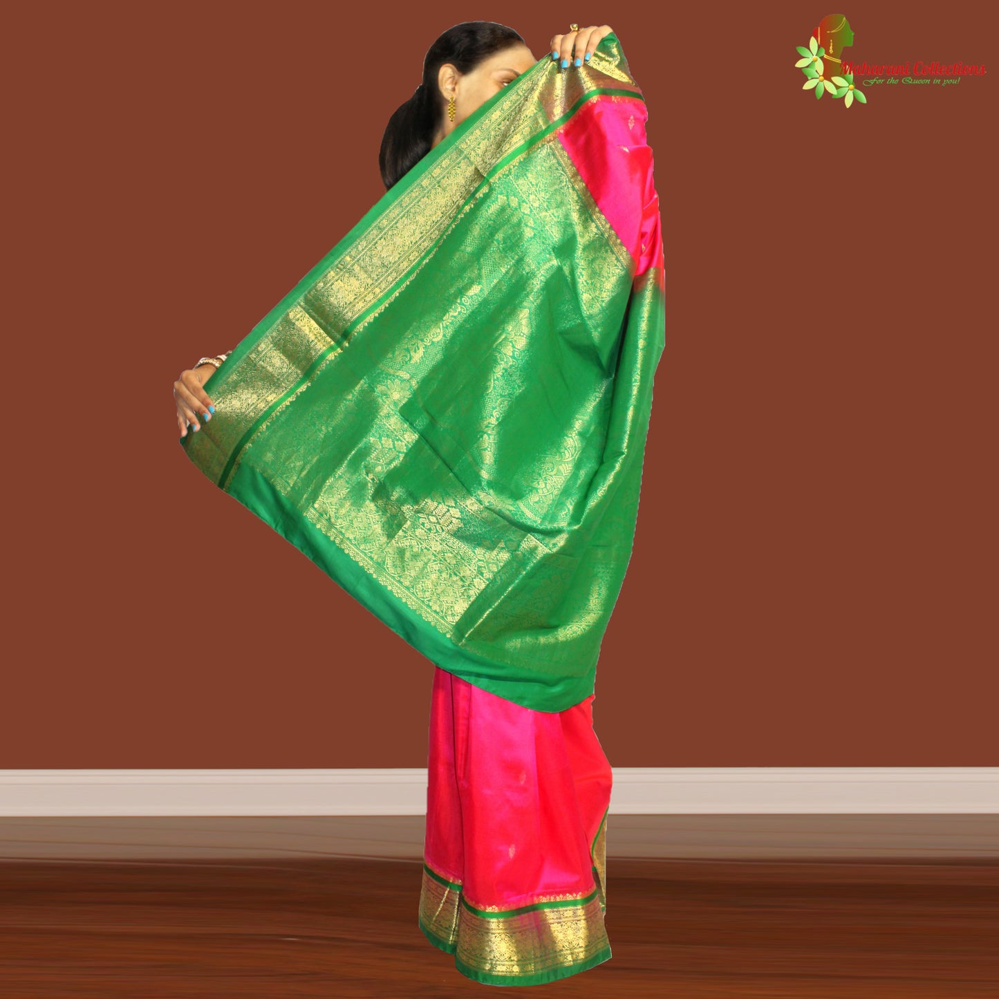 Maharani's Pure Banarasi Silk Saree - Deep Pink (with stitched Petticoat)