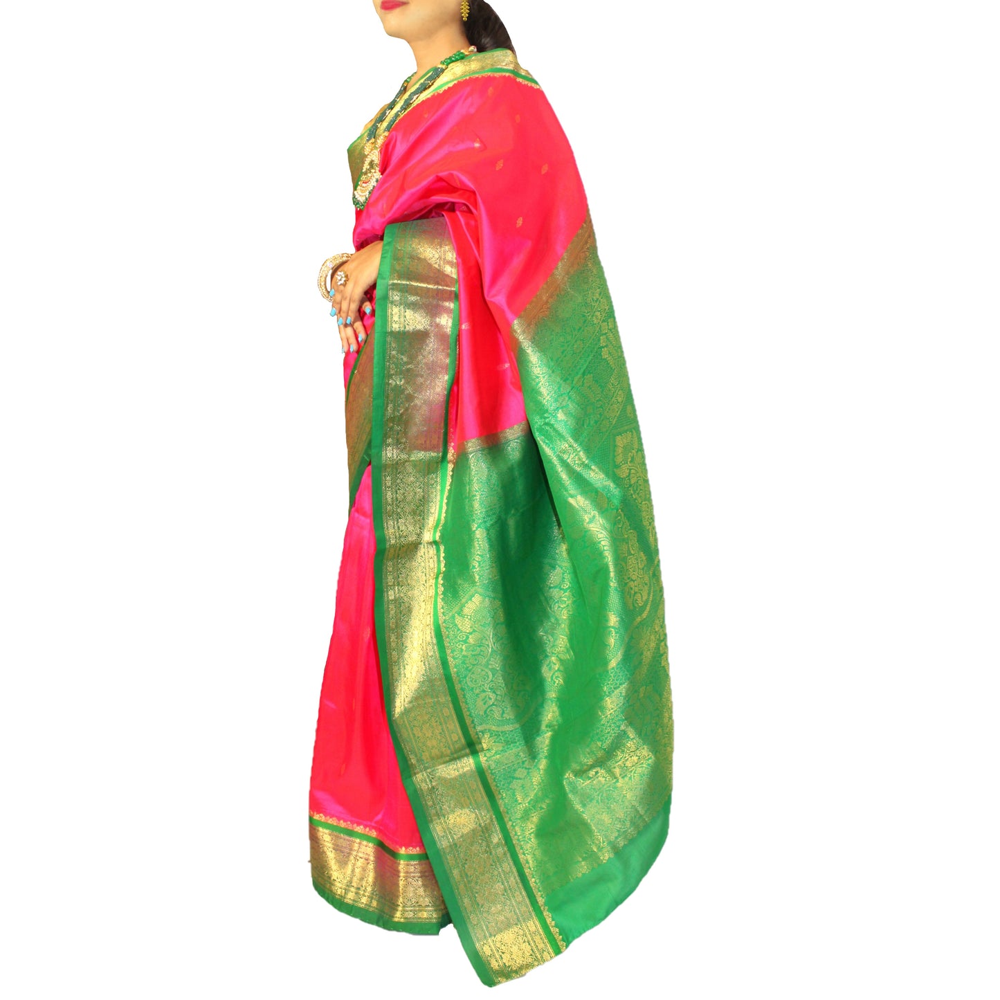 Maharani's Pure Banarasi Silk Saree - Deep Pink (with stitched Petticoat)