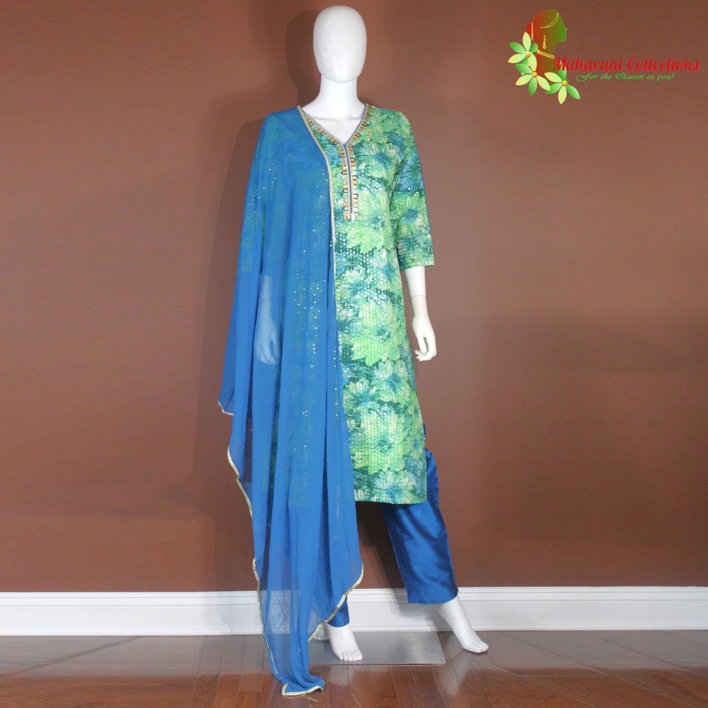 Maharani's Pant suit - Soft Cotton - Turquoise Blue (S, M)