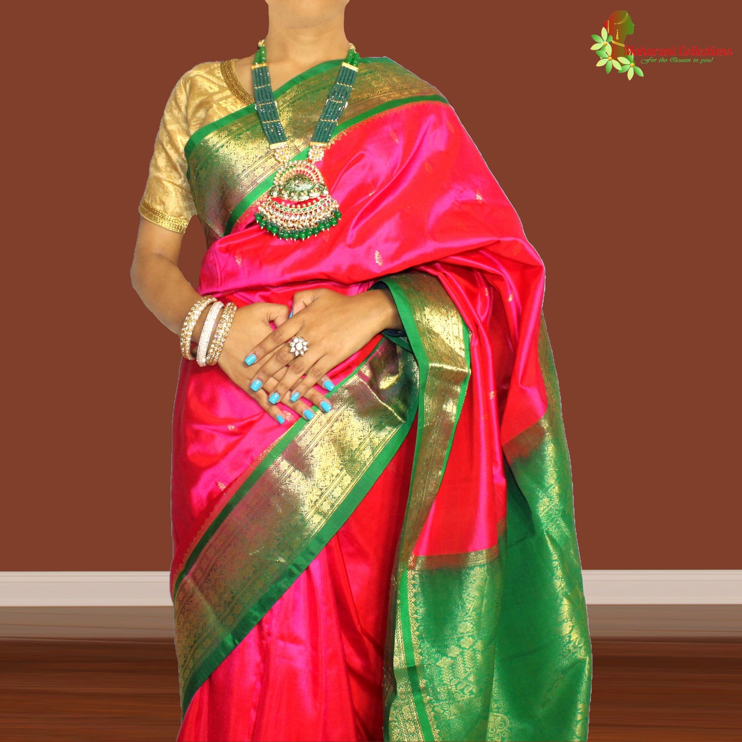 Maharani's Pure Banarasi Silk Saree - Deep Pink (with stitched Petticoat)