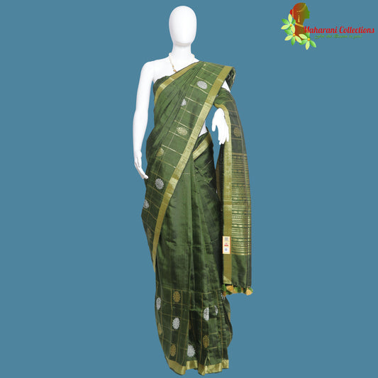 Pure Handloom Tussar Silk Saree - Olive Green with Golden Zari