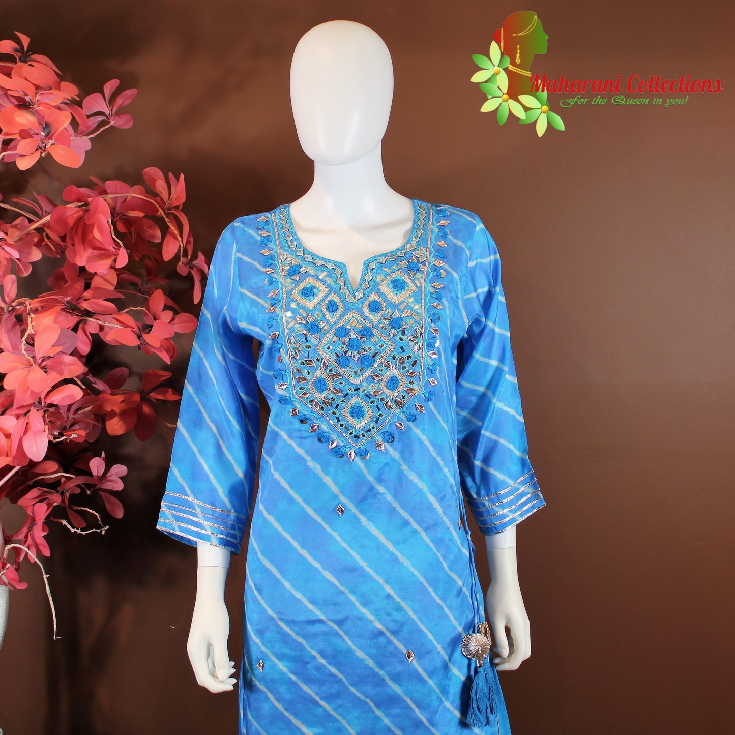 Maharani's Sharara Suit - Blue (L) - Pure Muslin Silk