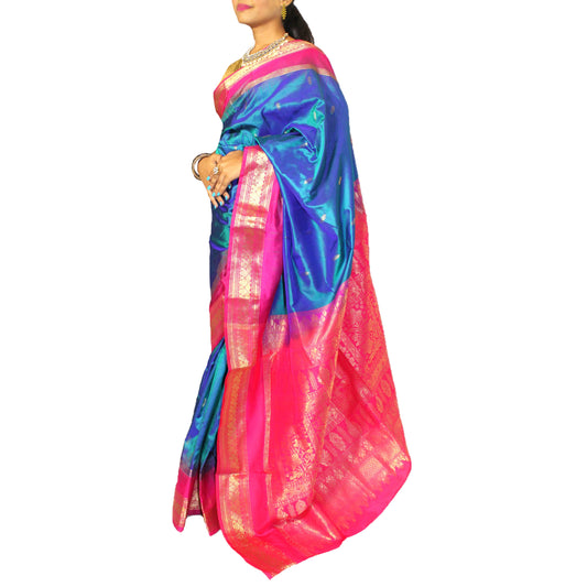 Maharani's Pure Banarasi Silk Saree - Robin Blue (with stitched Petticoat)