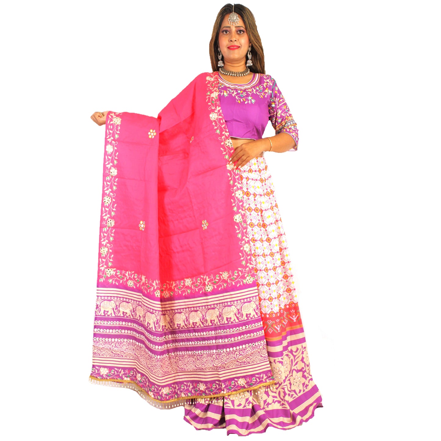 Maharani's Designer Silk Lehenga - White and purple