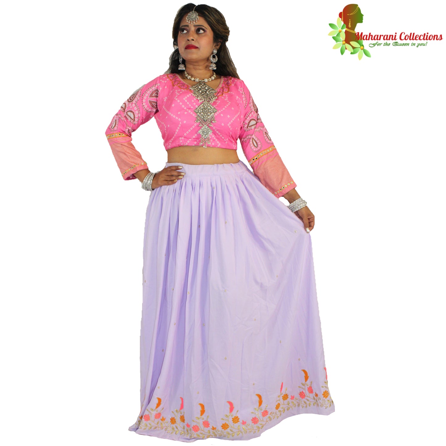 Maharani's Soft Silk Lehenga - Pink and Light Purple